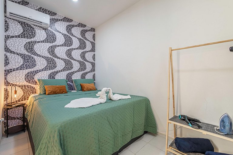1 min da praia • King Bed • Home Office • casal