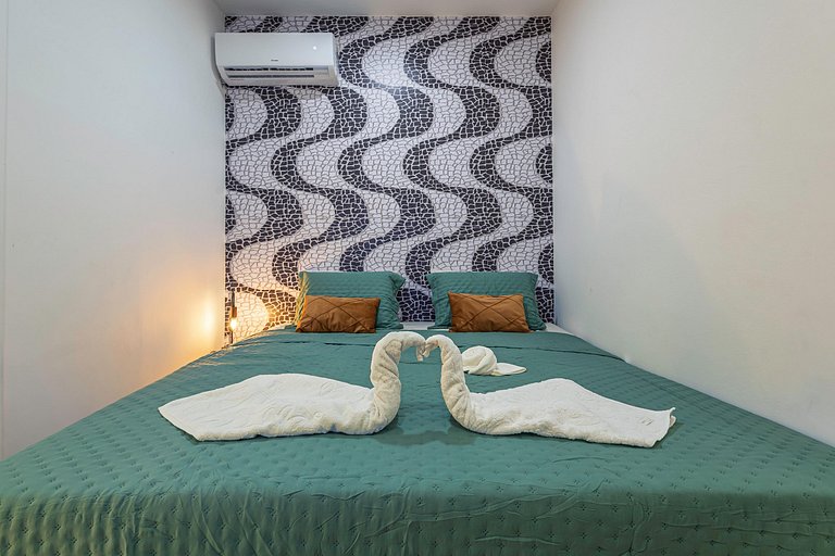 1 min da praia • King Bed • Home Office • casal