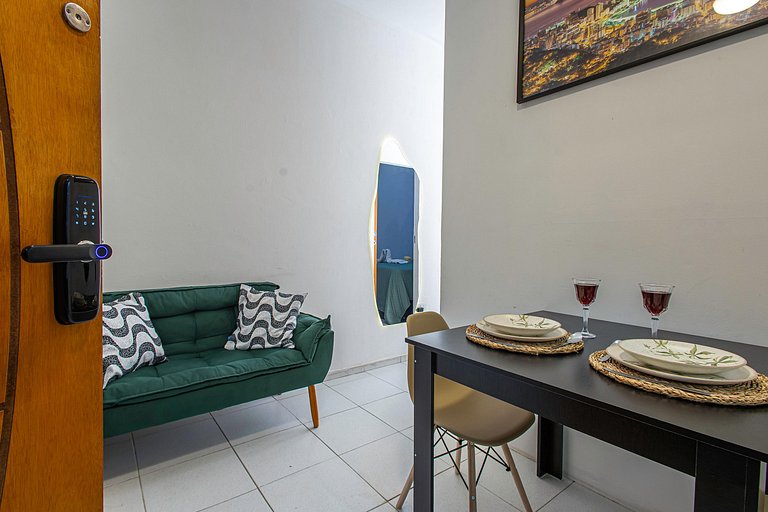 1 min da praia • King Bed • Home Office • casal